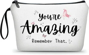 Inspirational Cosmetic Bag - 'You Are Amazing' Positive Affirmation Gifts for Teen Girls & Women