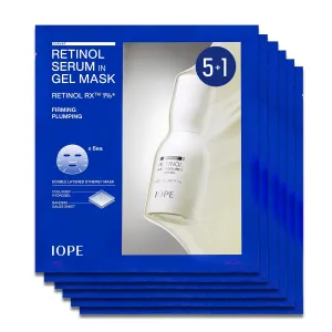 IOPE Retinol Serum in Deep Collagen Gel Mask 5 1 Set | Double-Layered Hydrogel Sheet for High Adhesion, A Full Bottle of Retinol RX 1% Serum, Intense Firming & Plumping, Anti-Aging, Korean Skincare