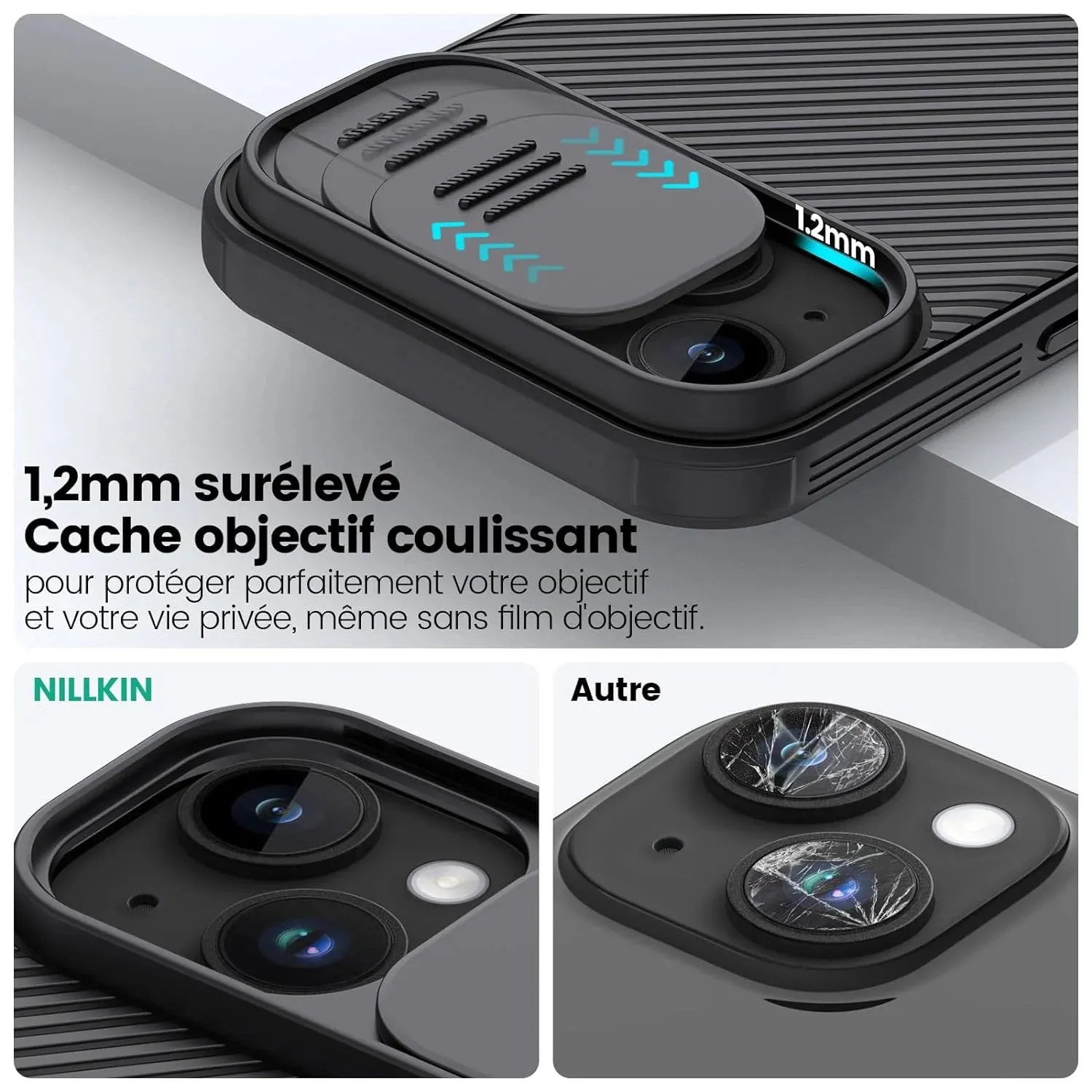 iPhone 15 Original Cam-Shield Camera Slider (Shutter) Double Layered Protection TPU   PC - Black