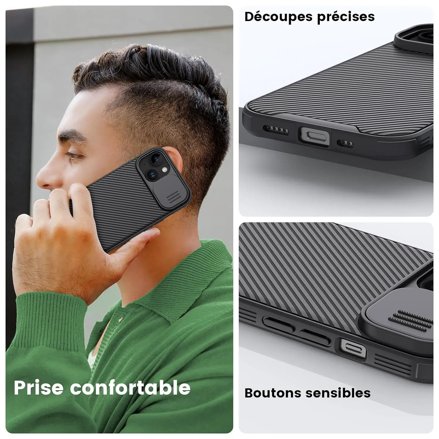 iPhone 15 Original Cam-Shield Camera Slider (Shutter) Double Layered Protection TPU   PC - Black