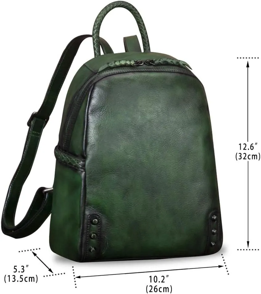 IVTG Genuine Leather Backpack for Women Vintage Real Leather Knapsack Purse Rucksack Fashion Daypack Bag High Capacity (DarkGreen)
