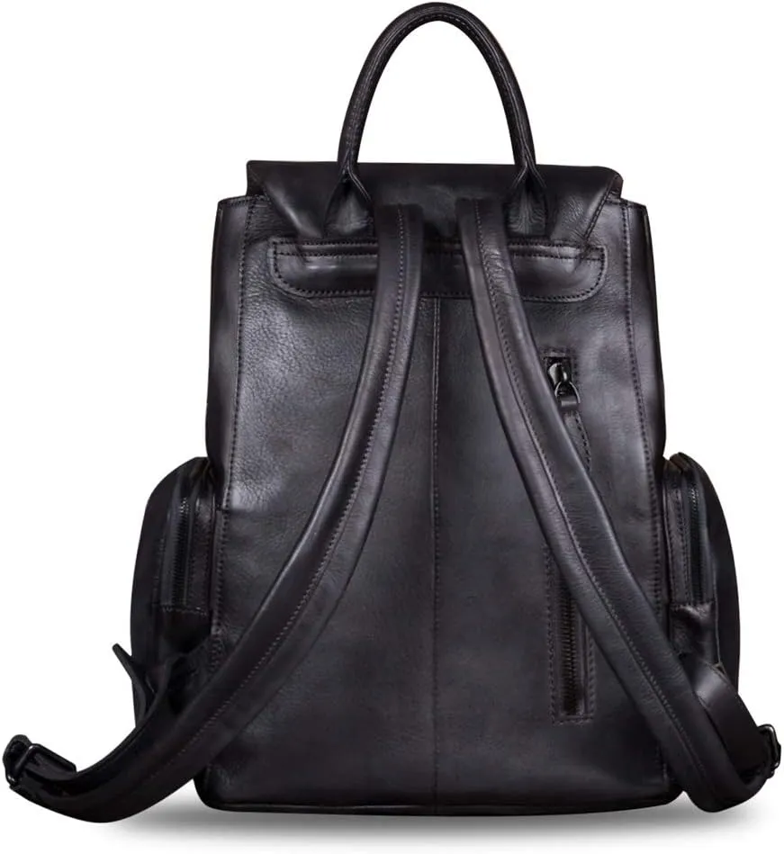 IVTG Genuine Leather Backpack for Women Vintage Real Leather Rucksack Fashion Knapsack Purse Daypack Bag High Capacity (Darkgrey)
