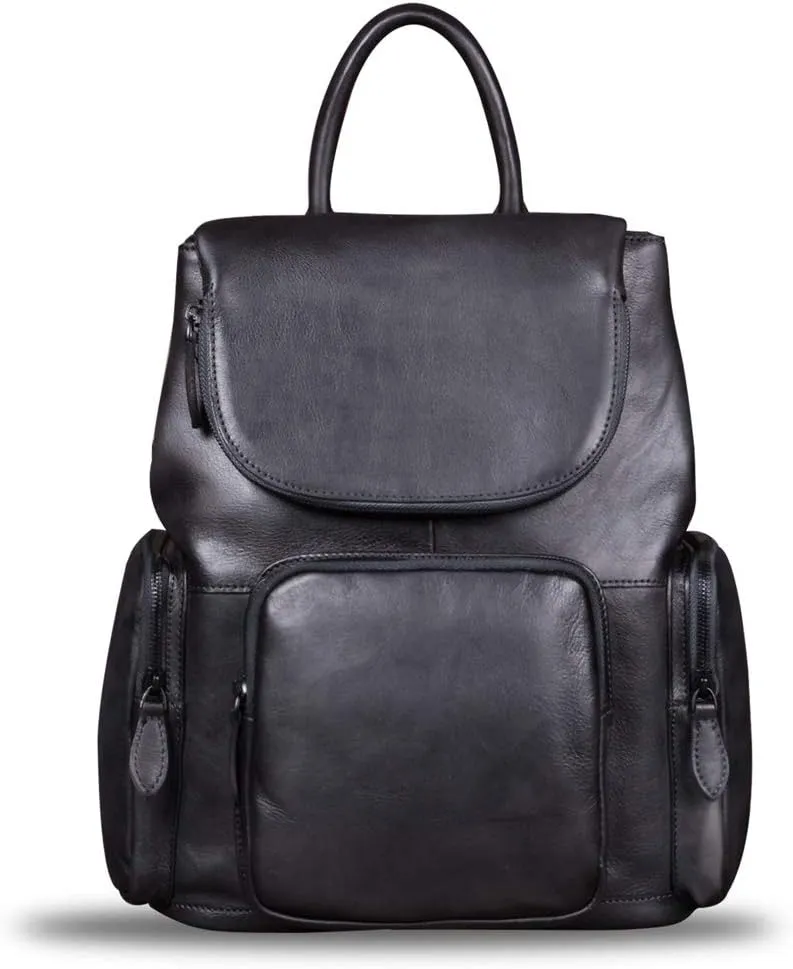 IVTG Genuine Leather Backpack for Women Vintage Real Leather Rucksack Fashion Knapsack Purse Daypack Bag High Capacity (Darkgrey)