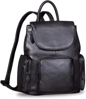 IVTG Genuine Leather Backpack for Women Vintage Real Leather Rucksack Fashion Knapsack Purse Daypack Bag High Capacity (Darkgrey)