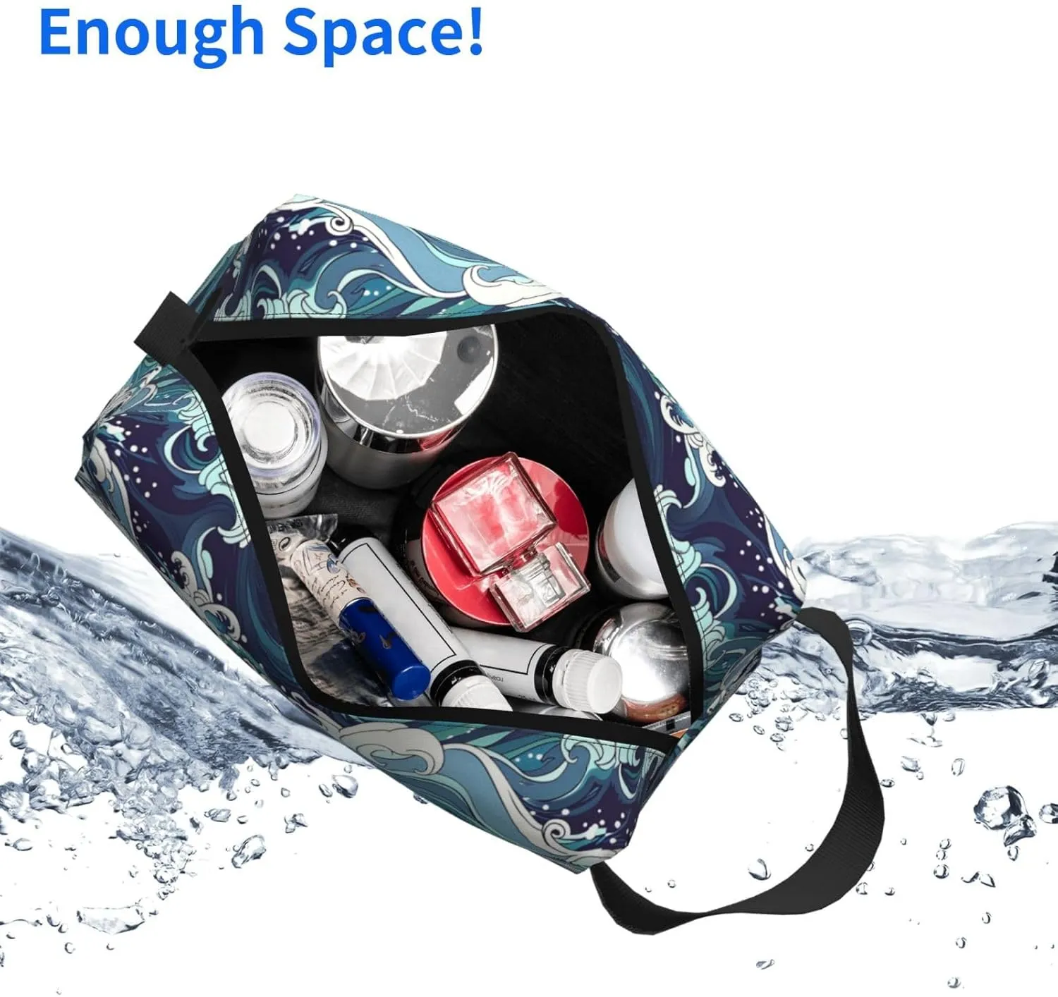 Japanese Ocean Waves Travel Toiletry Bag for Women Men, Portable Hanging Toiletry Bag, Waterproof Dopp Kit Cosmetic Organizer, Large Capacity Shaving Bag Makeup Bag