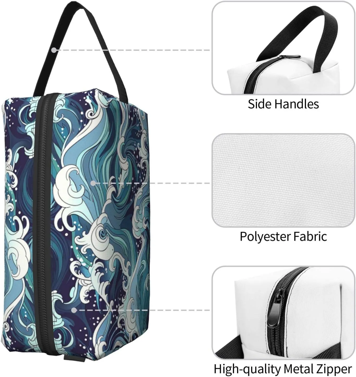 Japanese Ocean Waves Travel Toiletry Bag for Women Men, Portable Hanging Toiletry Bag, Waterproof Dopp Kit Cosmetic Organizer, Large Capacity Shaving Bag Makeup Bag