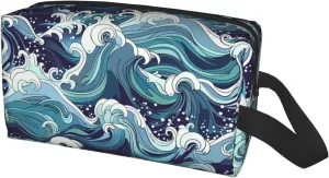 Japanese Ocean Waves Travel Toiletry Bag for Women Men, Portable Hanging Toiletry Bag, Waterproof Dopp Kit Cosmetic Organizer, Large Capacity Shaving Bag Makeup Bag