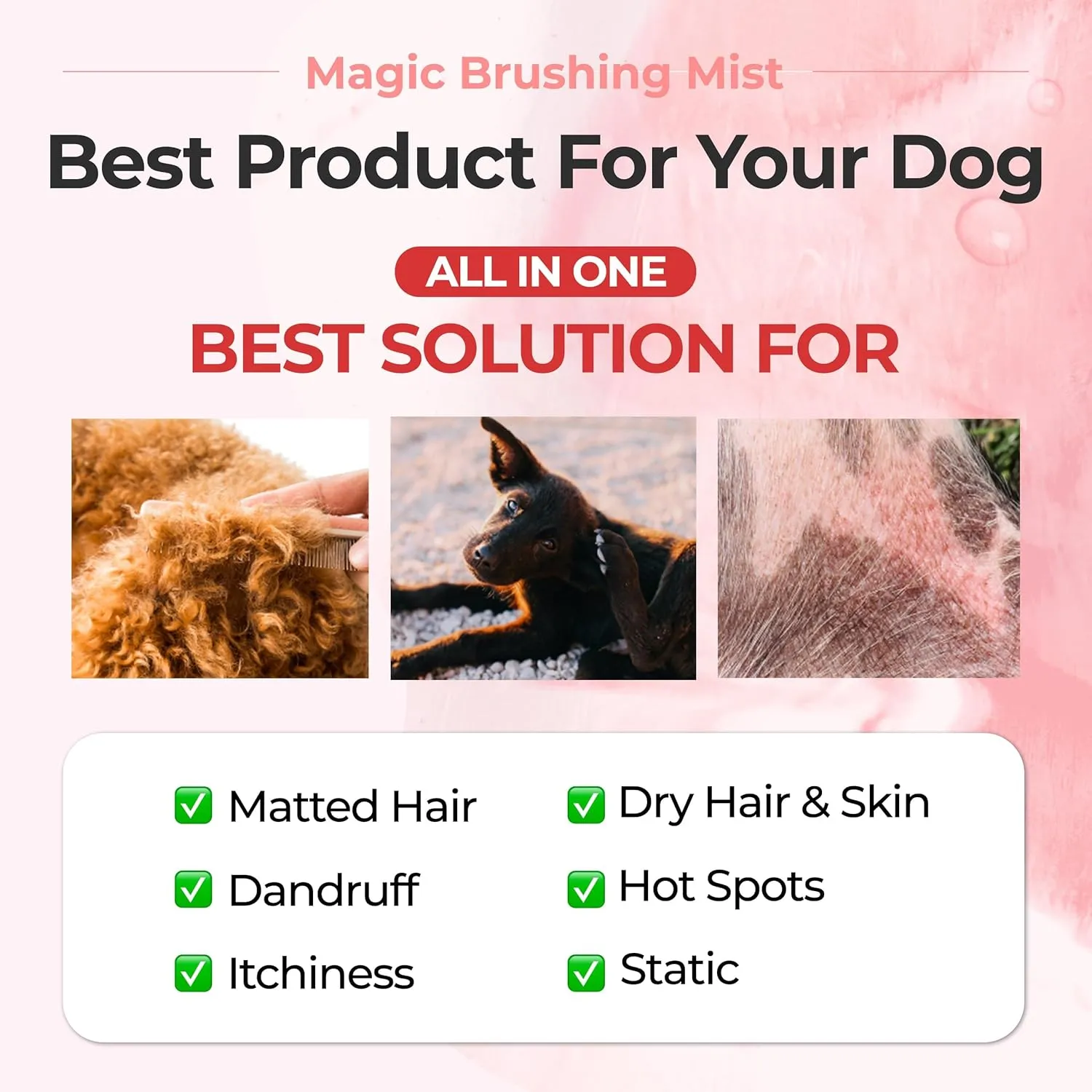 JAYU PET Magic Brushing Mist - Fur Detangler & Dematting Solution, Hypoallergenic Deodorizer, Conditioner & Itch Relief, Shining & Grooming Spray for Dogs (5.8fl oz, 170ml)