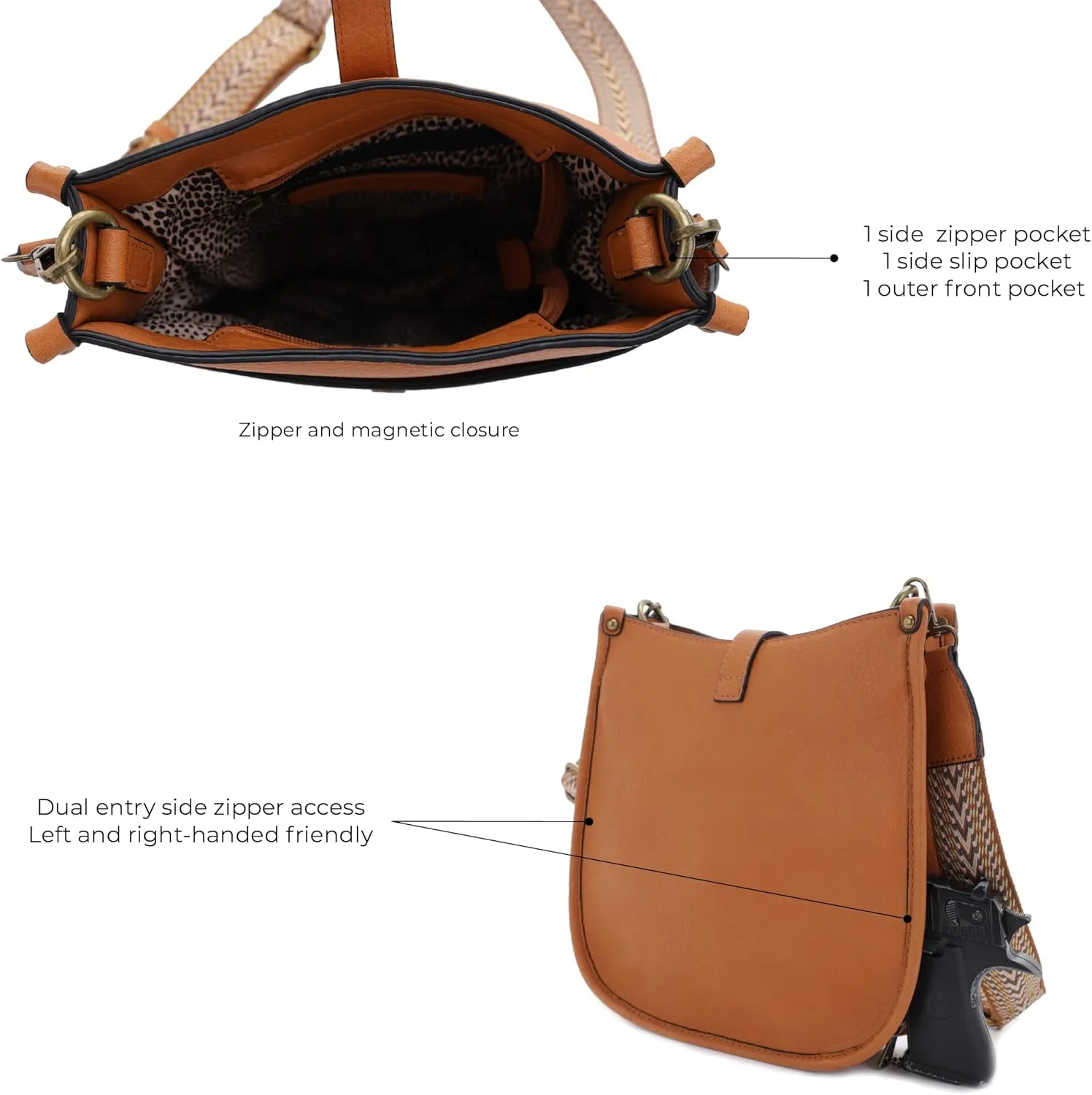 JESSIE & JAMES | Chelsea Concealed Carry Crossbody bag, Lock and Key HoboPurse with Wide Webbing Shoulder Strap