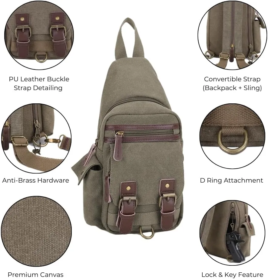 JESSIE & JAMES Shasta Canvas Concealed Carry Sling Bag for Men Women, Convertible Backpack Purse