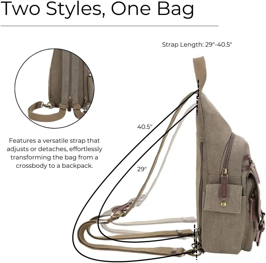 JESSIE & JAMES Shasta Canvas Concealed Carry Sling Bag for Men Women, Convertible Backpack Purse