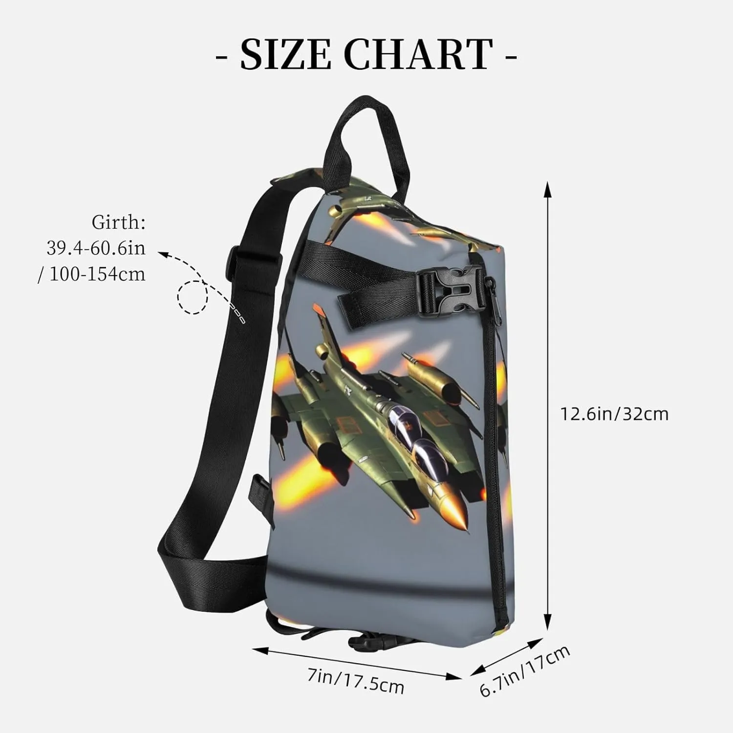 Jet Fighters Print Crossbody Backpack Casual Adjustable Bag Multifunctional Sling Backpack