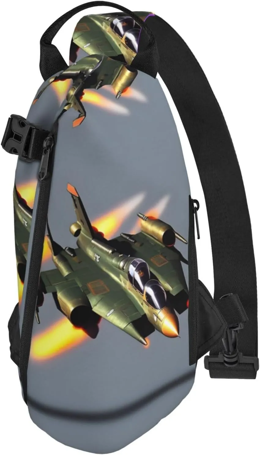 Jet Fighters Print Crossbody Backpack Casual Adjustable Bag Multifunctional Sling Backpack