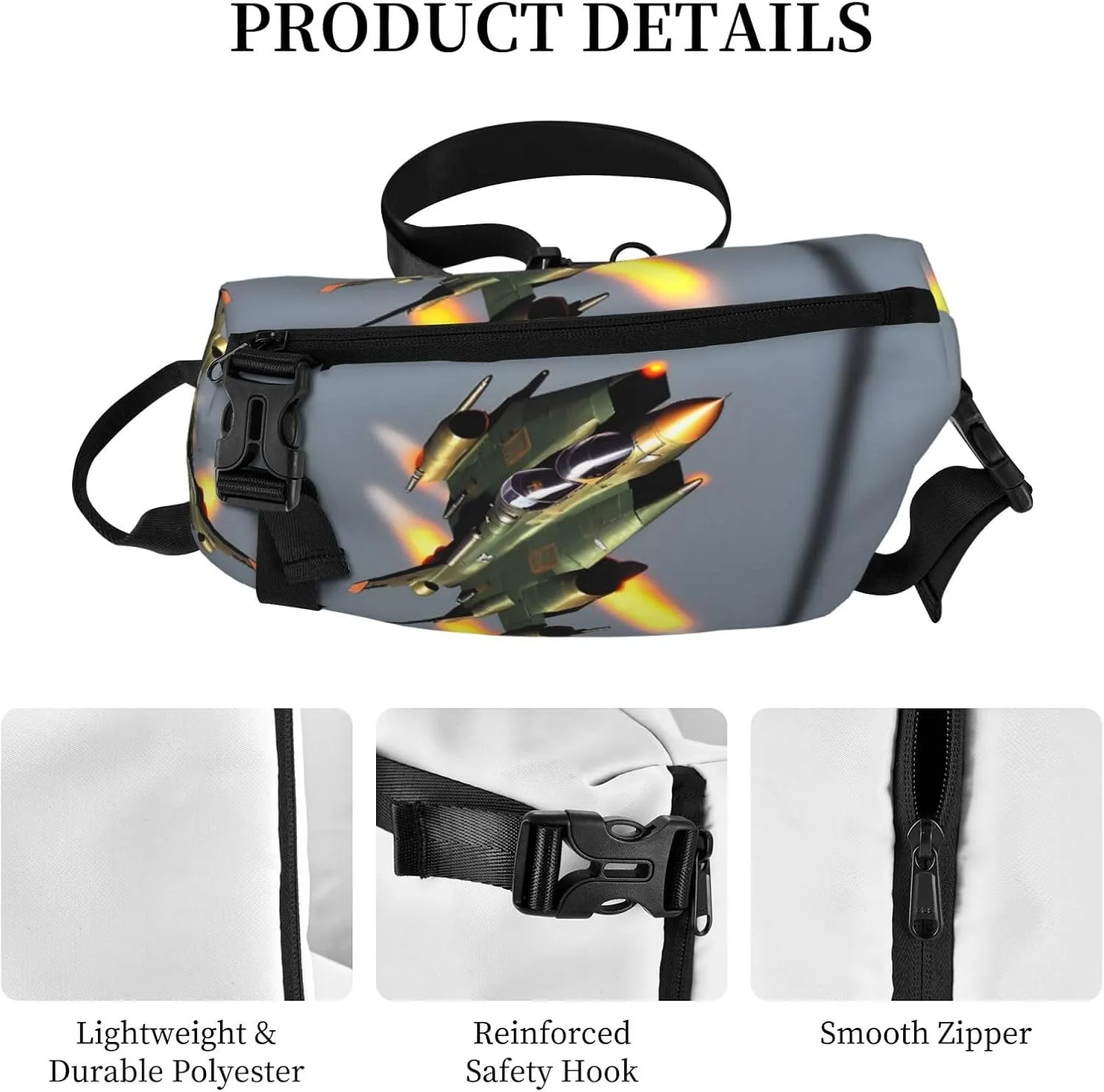 Jet Fighters Print Crossbody Backpack Casual Adjustable Bag Multifunctional Sling Backpack