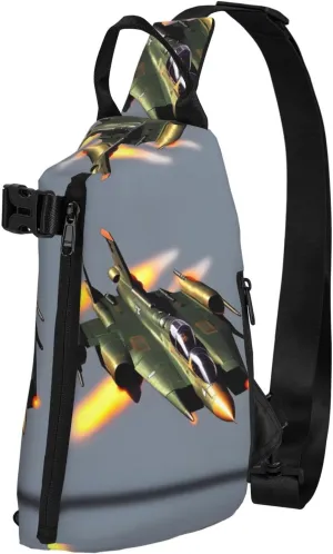 Jet Fighters Print Crossbody Backpack Casual Adjustable Bag Multifunctional Sling Backpack