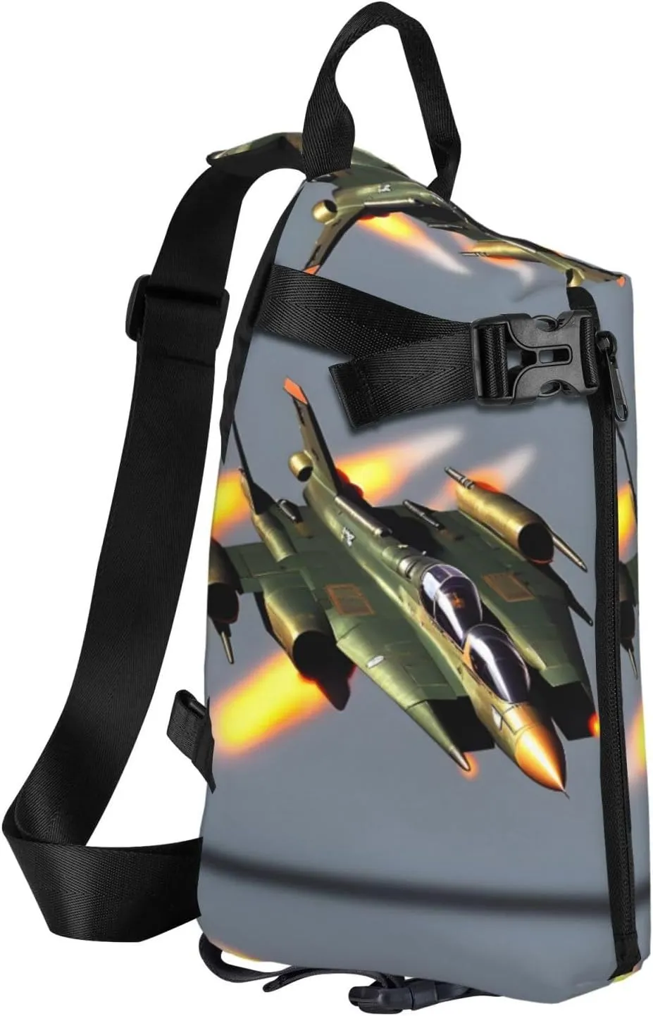 Jet Fighters Print Crossbody Backpack Casual Adjustable Bag Multifunctional Sling Backpack