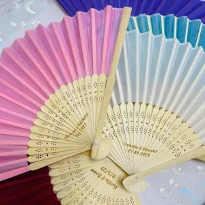 jfs Personalized Fans,Personalized Hand Fans,Engraved Centre Personalised Silk Wedding Fans,Custom Fans with Name Summer Wedding Party Favors (80 Fans)