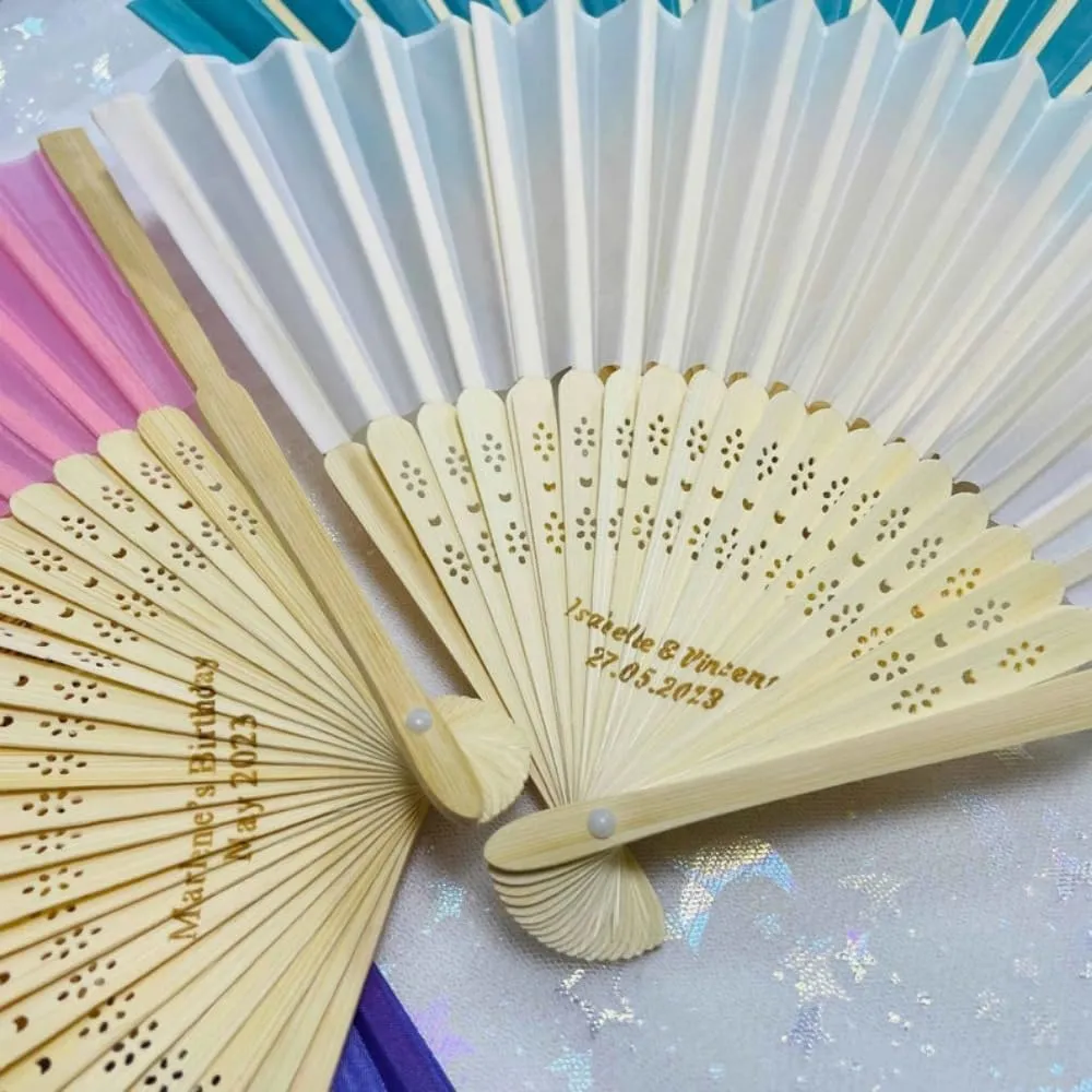 jfs Personalized Fans,Personalized Hand Fans,Engraved Centre Personalised Silk Wedding Fans,Custom Fans with Name Summer Wedding Party Favors (80 Fans)