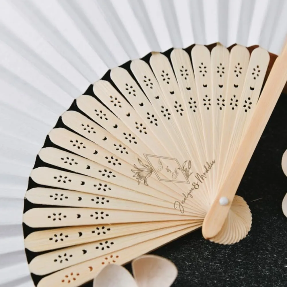 jfs Personalized Fans,Personalized Hand Fans,Engraved Centre Personalised Silk Wedding Fans,Custom Fans with Name Summer Wedding Party Favors (80 Fans)