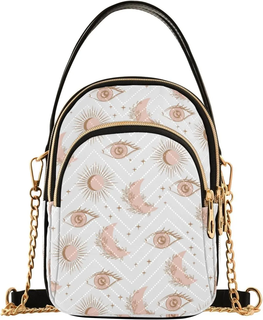 JIPONI Mystical Boho Sun Moon Eyes Quilted Crossbody Bag for Women, Small Cell Phone Bag Shoulder Handbags Purse with Leather Strap