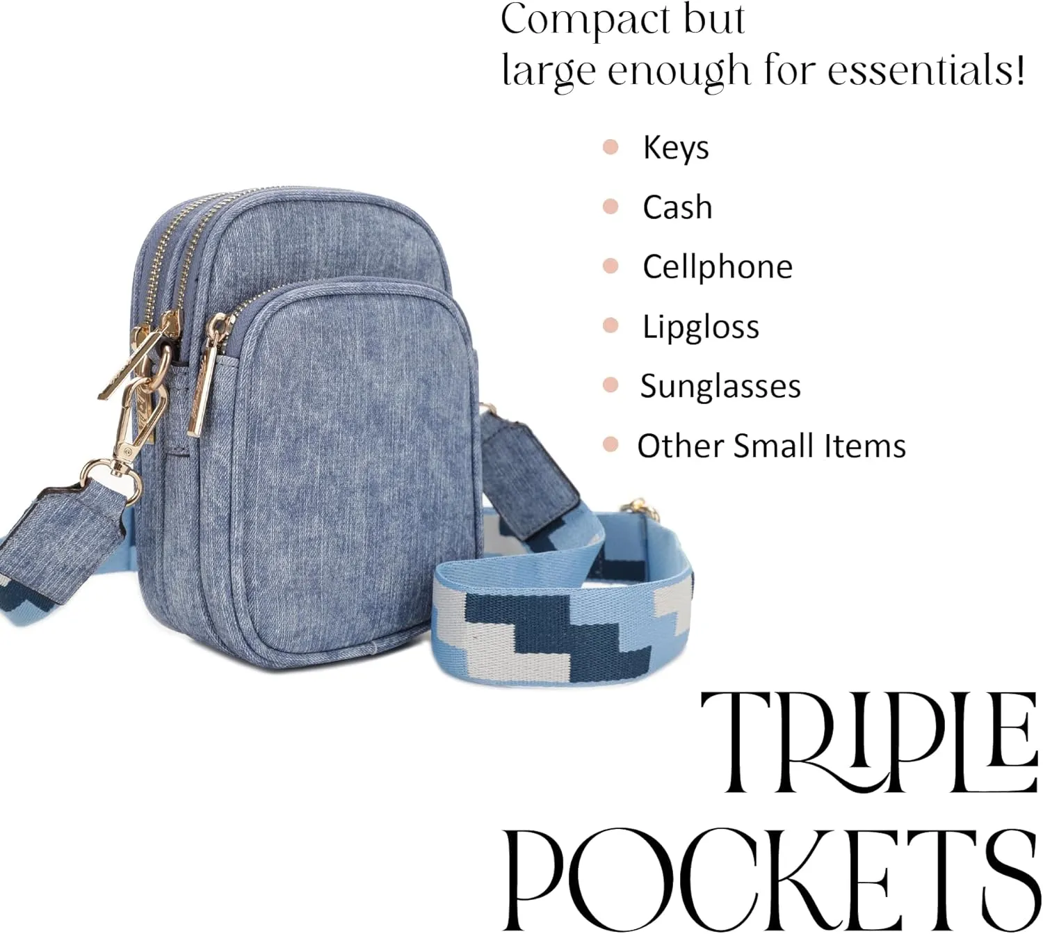 Josie Triple Zip Crossbody Bag