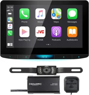JVC KWZ1000W 10.1" HD Floating Digital Multimedia Receiver with Apple CarPlay and Android Auto Bundled with   (1) SXV300V1 SiriusXM Satellite Radio   (1) License Plate Style Back-up Camera (Renewed)