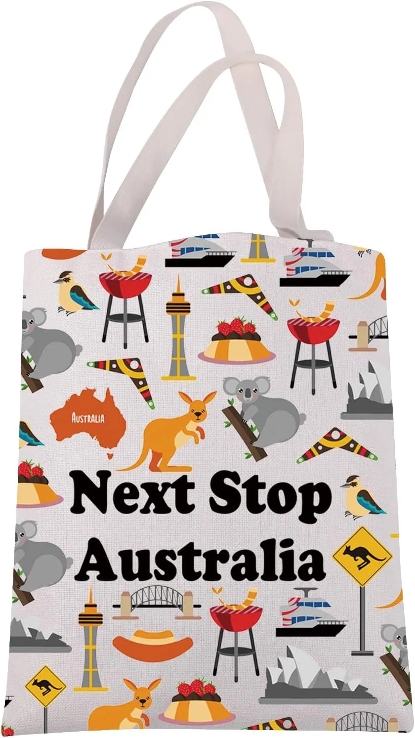 JXGZSO Australia Trip Gift Next Stop Australia Tote Bag Traveler Gift Australia Vacation Shoulder Bag Australia Culture Gift
