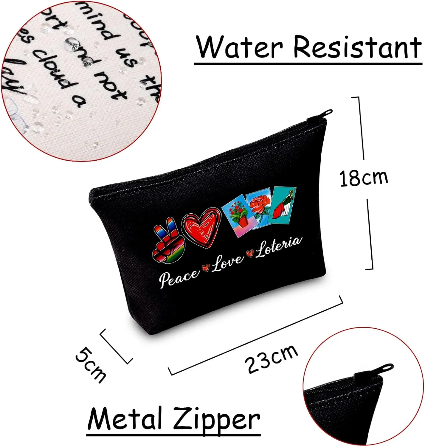 JXGZSO Funny Lottery Bag Mexican B Storage Bag Lottery Gift Peace Love Loteria Tote Canvas Pouch Lottery Themed Gifts