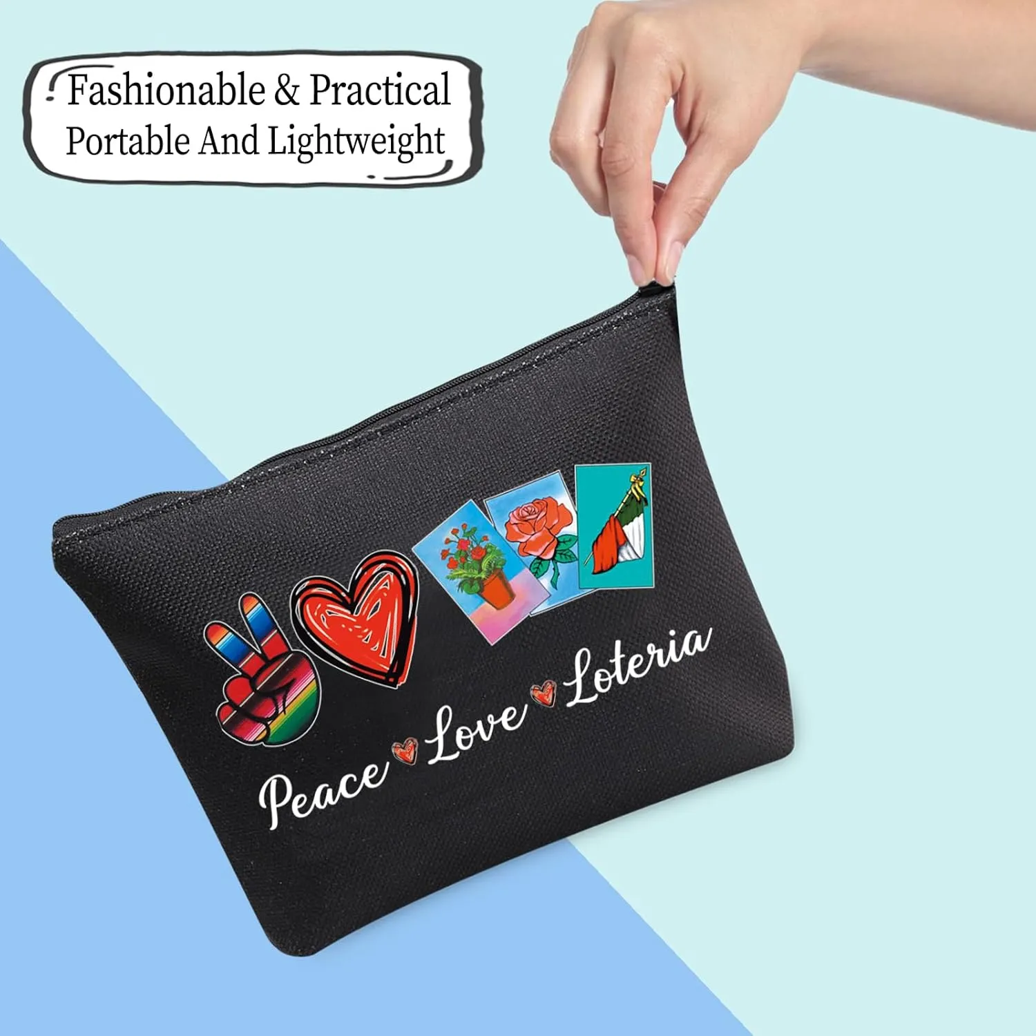 JXGZSO Funny Lottery Bag Mexican B Storage Bag Lottery Gift Peace Love Loteria Tote Canvas Pouch Lottery Themed Gifts