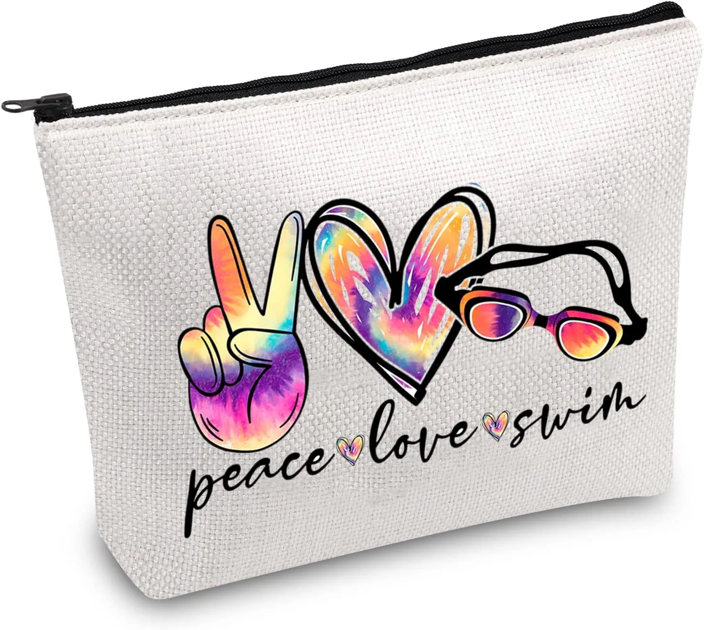 JXGZSO Funny Swimming Gift Peace Love Swim Makeup Bag With Zipper Swimmer Cosmetic Bag Gift For Swim Lover Coach