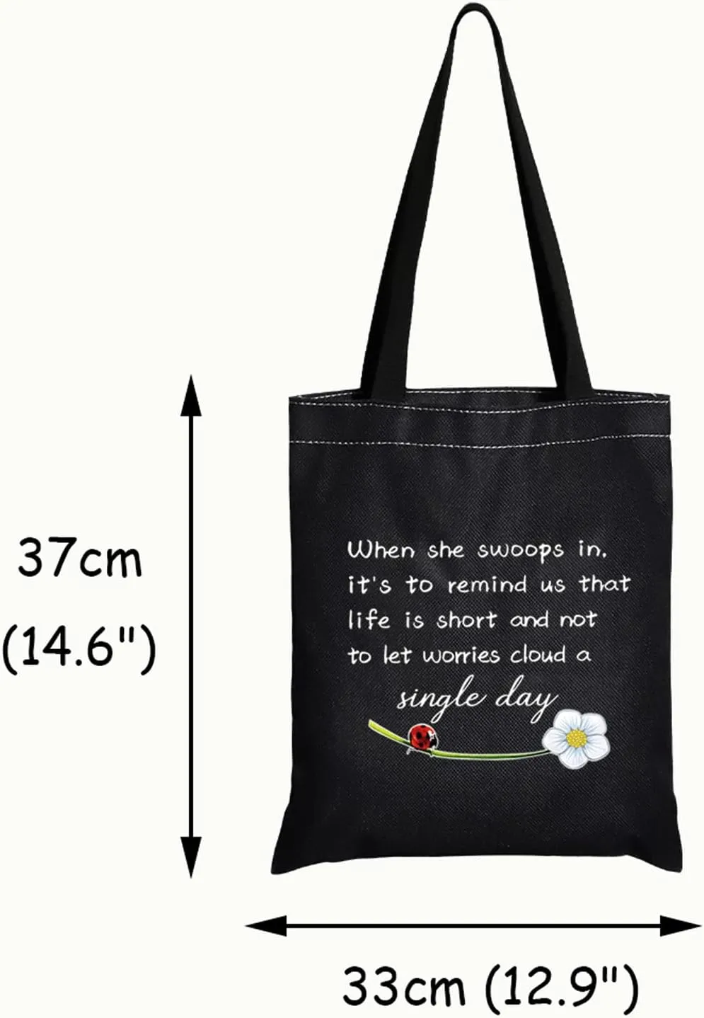 JXGZSO Good Luck Ladybug Makeup Bag With Zipper Gifts For Women When She Swoops In It's To Remind Us Not To Let Worries Cloud A Single Day Cosmetic Bag (Ladybug shopping bag black)