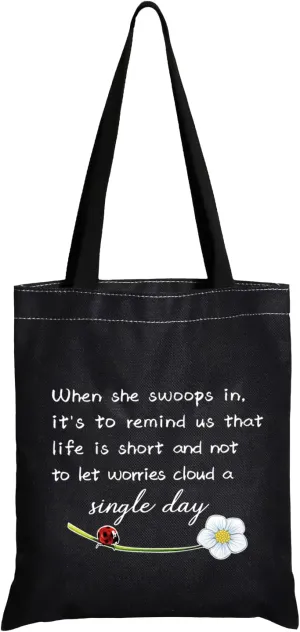 JXGZSO Good Luck Ladybug Makeup Bag With Zipper Gifts For Women When She Swoops In It's To Remind Us Not To Let Worries Cloud A Single Day Cosmetic Bag (Ladybug shopping bag black)