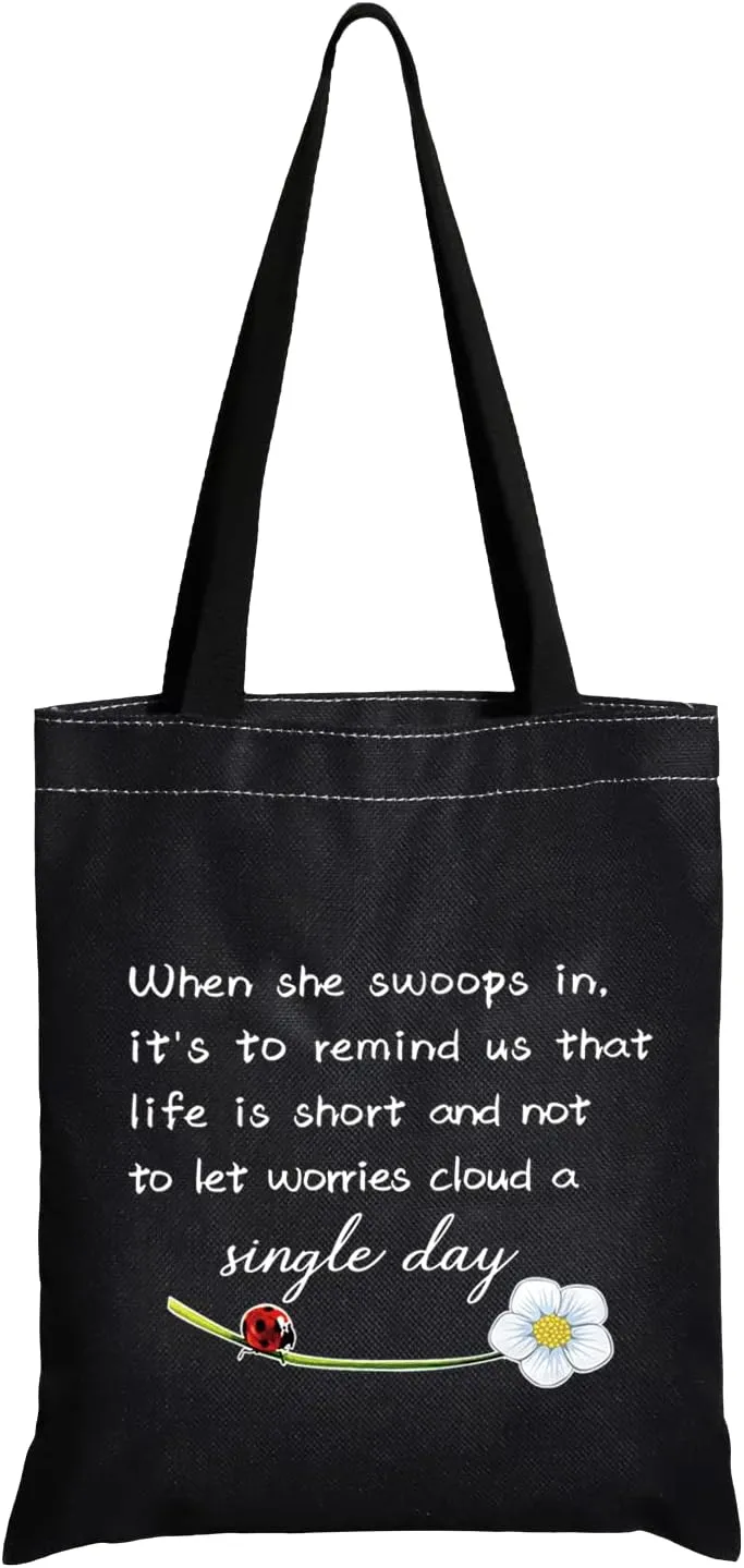 JXGZSO Good Luck Ladybug Makeup Bag With Zipper Gifts For Women When She Swoops In It's To Remind Us Not To Let Worries Cloud A Single Day Cosmetic Bag (Ladybug shopping bag black)
