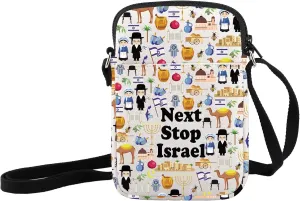 JXGZSO Israel Trip Gift Next Stop Israel Cosmetic Bag Traveler Gift Israel Vacation Makeup Bag Israel Landmark Travel Gift (Next Stop Israel Crossbody)