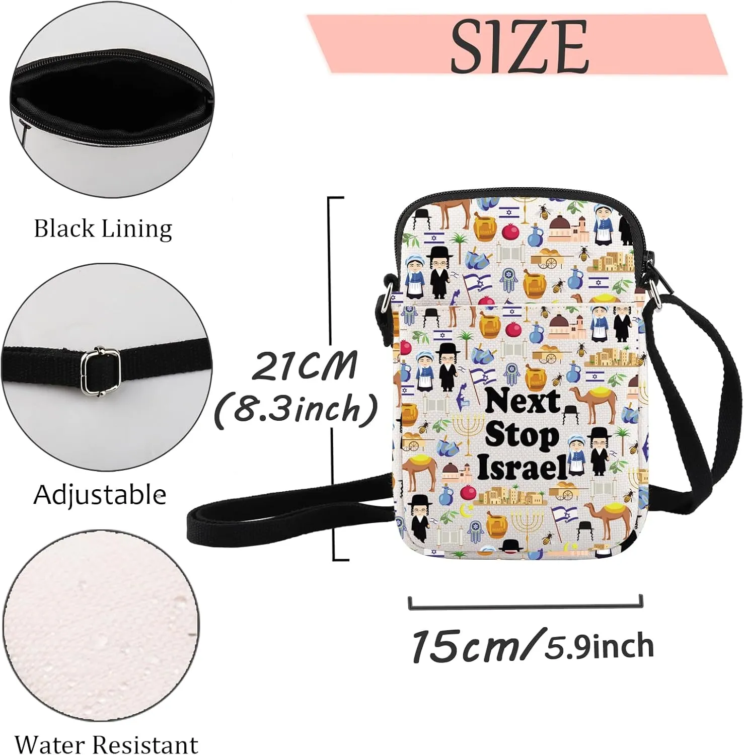 JXGZSO Israel Trip Gift Next Stop Israel Cosmetic Bag Traveler Gift Israel Vacation Makeup Bag Israel Landmark Travel Gift (Next Stop Israel Crossbody)