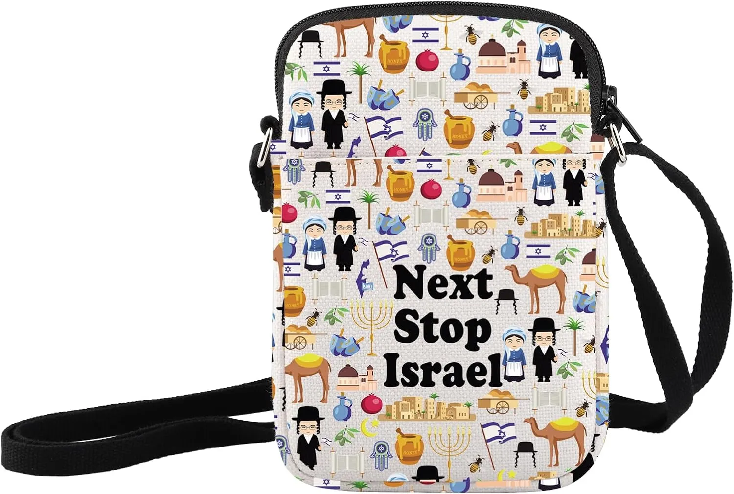 JXGZSO Israel Trip Gift Next Stop Israel Cosmetic Bag Traveler Gift Israel Vacation Makeup Bag Israel Landmark Travel Gift (Next Stop Israel Crossbody)