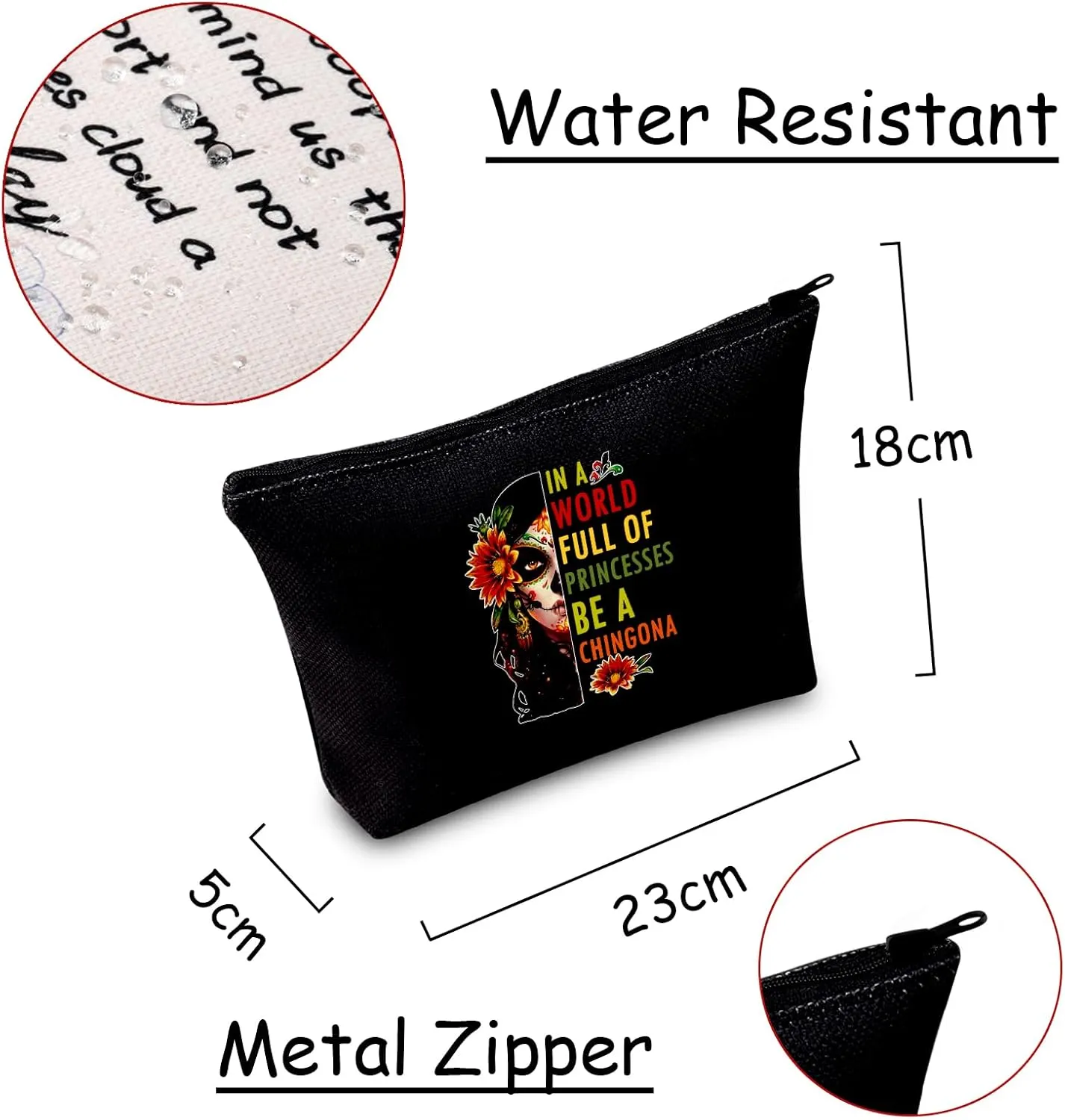 JXGZSO Mexican Lady Cosmetic Bag In A World Full Of Princesses Be A Mexican Makeup Bag Badass Women Gift (Mexican women black)