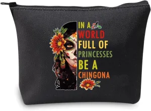 JXGZSO Mexican Lady Cosmetic Bag In A World Full Of Princesses Be A Mexican Makeup Bag Badass Women Gift (Mexican women black)