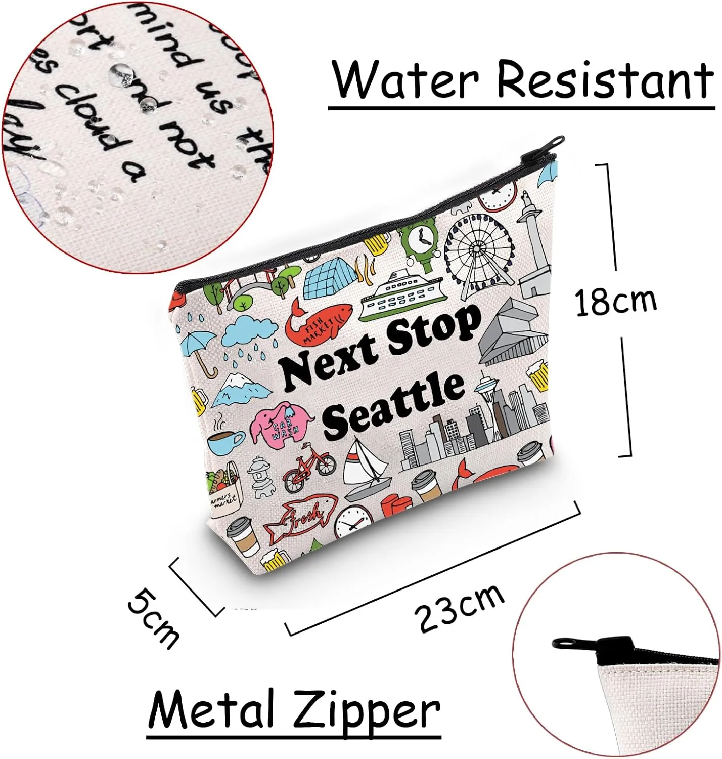 JXGZSO Seattle Washington Travel Gift Next Stop Seattle Makeup Bag Traveler Gift Seattle Cosmetic Bag Seattle Trip Gift