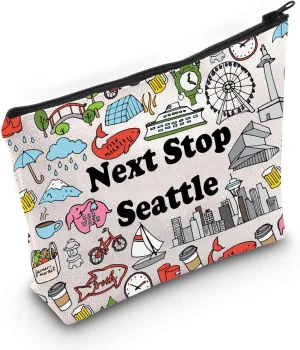 JXGZSO Seattle Washington Travel Gift Next Stop Seattle Makeup Bag Traveler Gift Seattle Cosmetic Bag Seattle Trip Gift