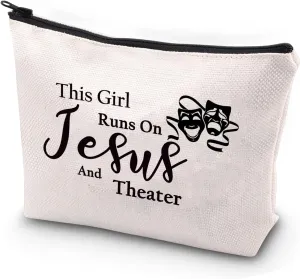 JYTAPP Drama Theater Gifts This Runs On Jesus And Theater Theatre Makeup Bags Christian Gift Comedy Tragedy Mask Theatre Travel Bag Zipper Pouch Theater Actor Gift