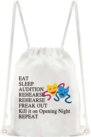 JYTAPP Theatre Life Makeup Bag Drama Theater Gift Eat Sleep Audition Theatre Novelty Cosmetic Bag Musical Theatre Gift Comedy Tragedy Mask Drama Gift Performer Gift (Drawstring bag)