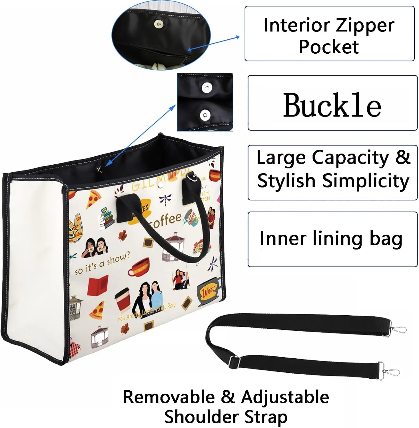 JYTAPP TV Show Tote Inspired Makeup Bag Fan Gift Luke's Diner Coffee Inspired Gift (Tote Bag 2)