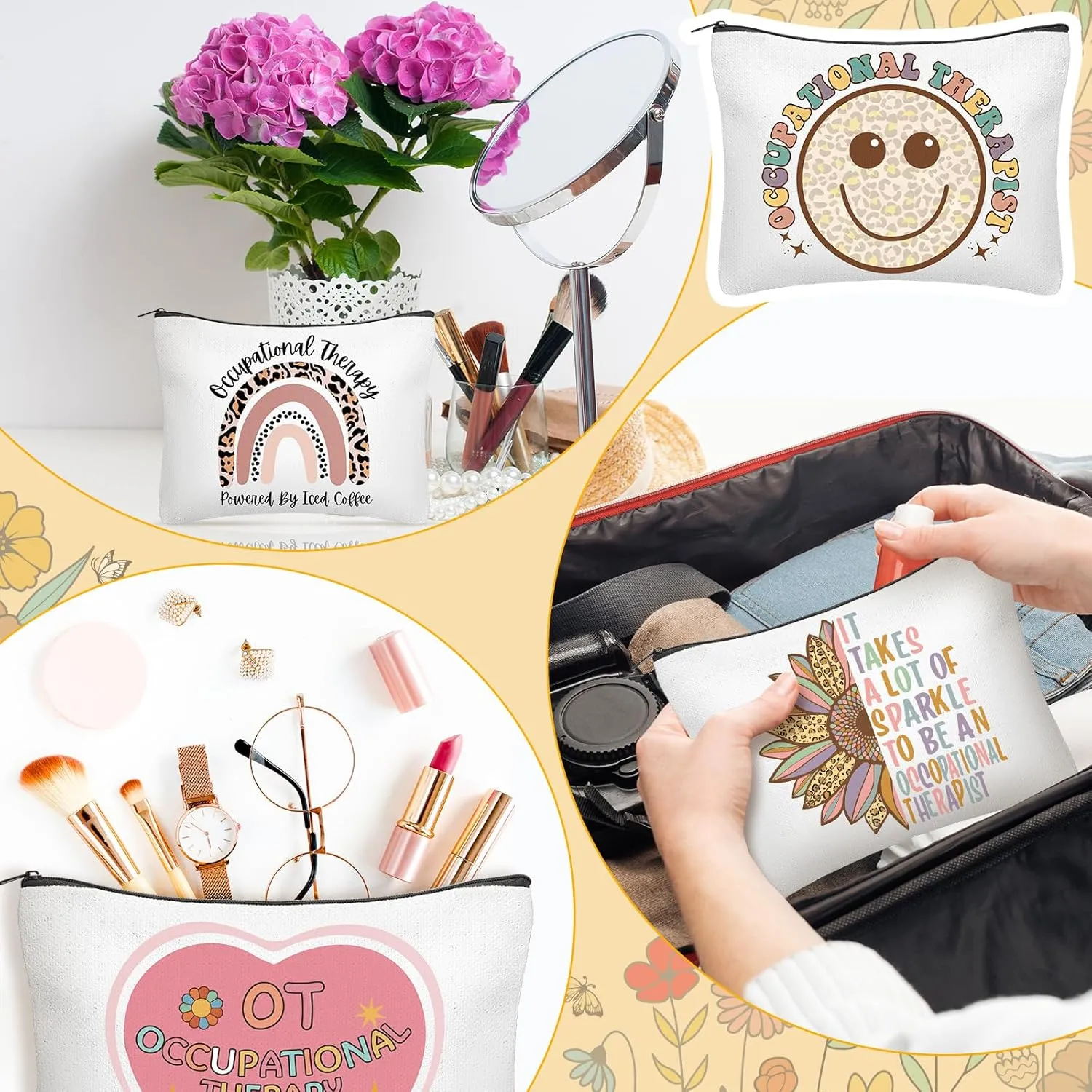 Kacctyen 10 Pcs Occupational Therapy Appreciation Gifts Makeup Bag OT Month Cosmetic Canvas Bags Travel Organizer for Occupational Therapy Month Party Favors Supplies