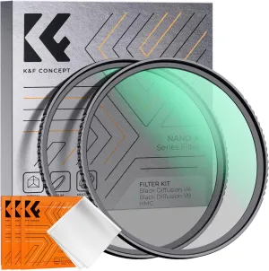 K&F Concept 82mm Black Diffusion 1/4 & 1/8 Filters Kit Mist Cinematic Effect Filters Set with Multi-Layer Coated for Camera Lens - K Series