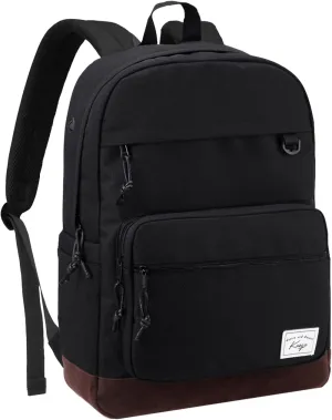 Kasqo Backpack for Men, Vintage School Backpack Bookbag for College Unisex Laptop Backpack Daypack for Work/Travel Black