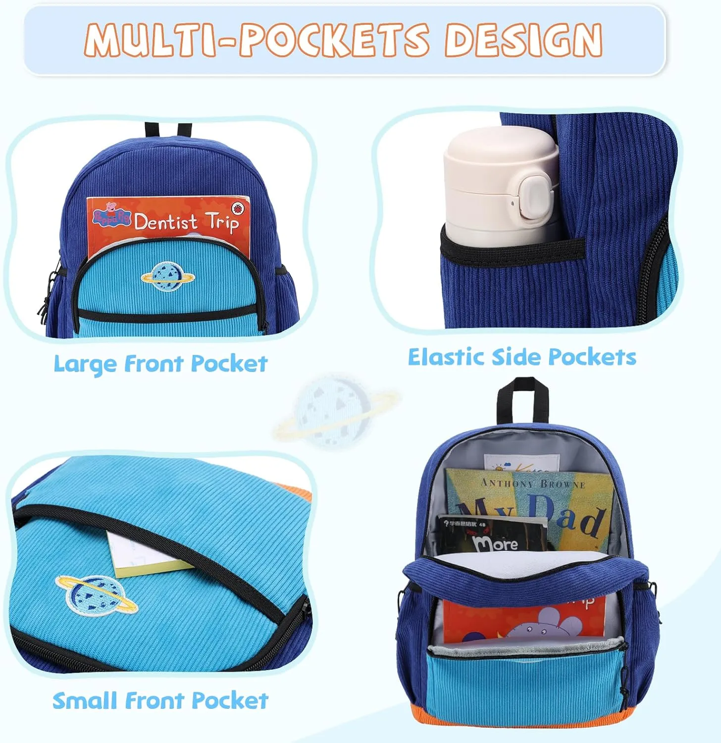 Kasqo Kids Backpack, Cute Toddler Backpack For Boys Kindergarten School Bag Primary Children's Bookbag Rucksack With Chest Buckle Blue
