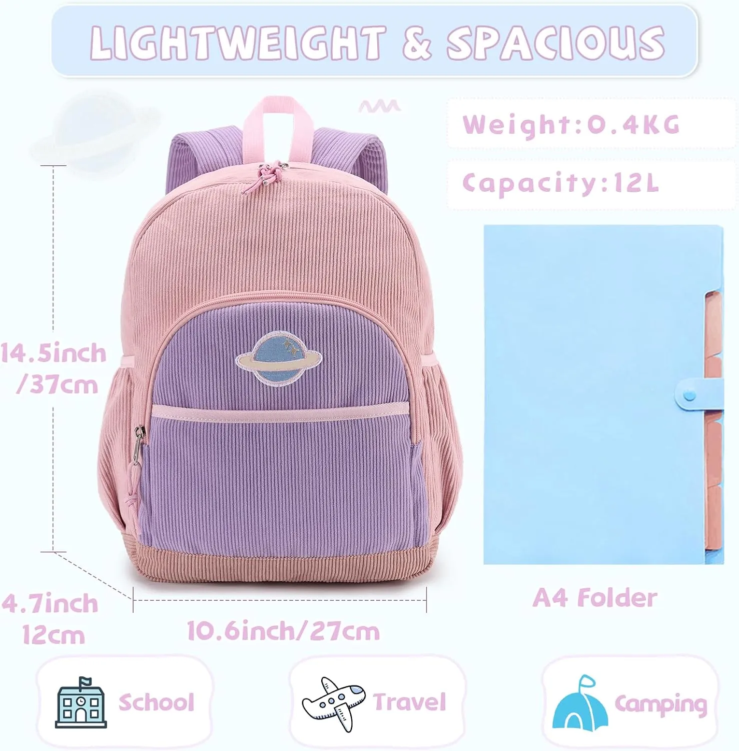 Kasqo Kids Backpack, Cute Toddler Backpack For Girls Kindergarten School Bag Primary Children's Bookbag Rucksack With Chest Buckle Pink Purple