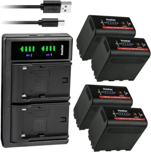 Kastar 4-Pack NP-F980EXP Battery and LTD2 USB Charger Compatible with DSR-V10 EVO-250 DKC-FP3GV-A100 GV-A500 GV-A500E GV-A700 GV-D200 GV-D300 GV-D700 GV-D800 GV-D900 GV-HD700E HDR-AX2000 Camera