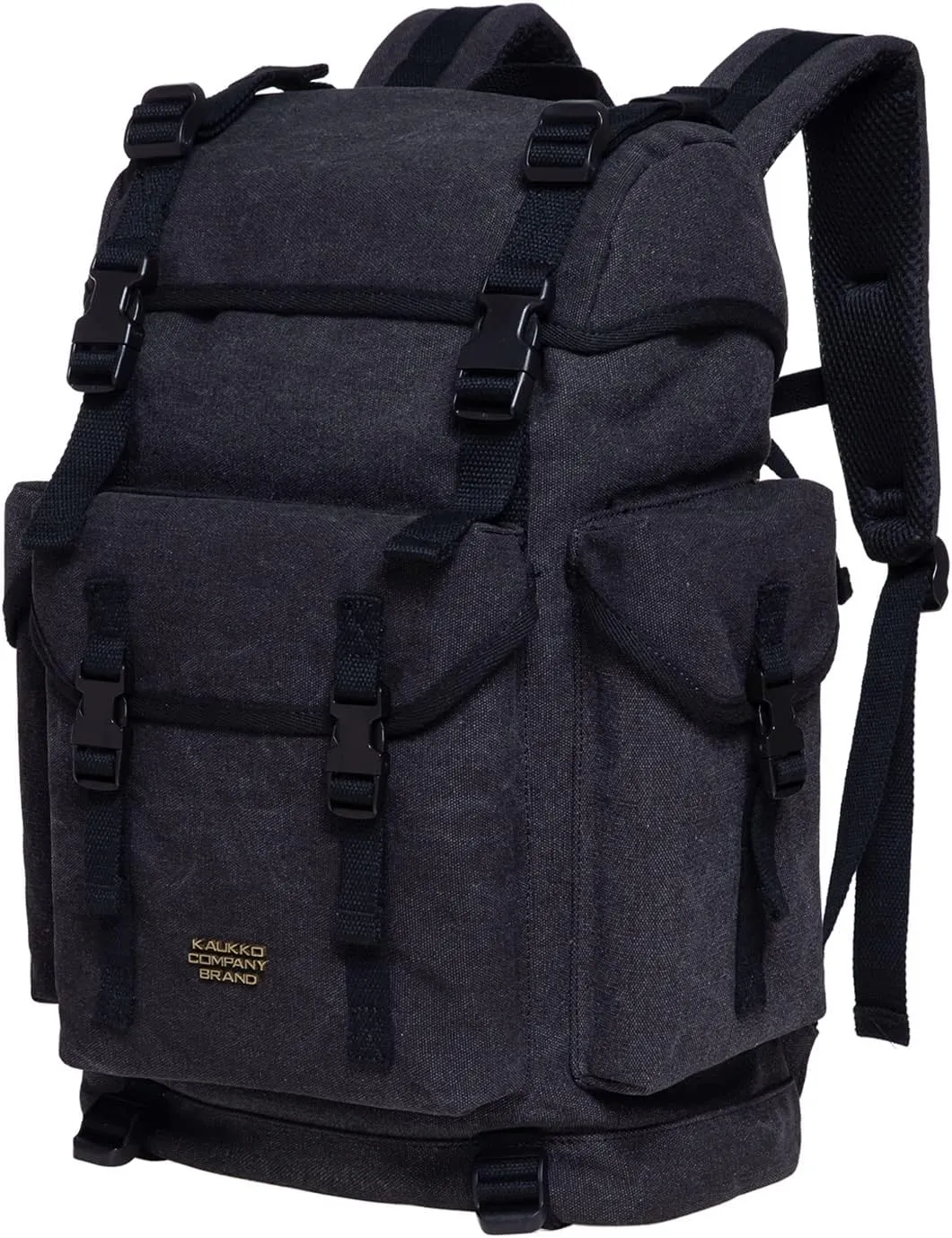 KAUKKO Vintage Casual polyster and Leather Rucksack Backpack(18-CANVAS BLACK)